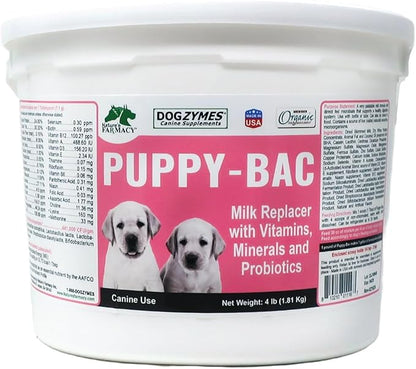 Dogzymes Puppy-Bac Milk Replacer formulated with The Proper ratios of Protein, Fat and nutrients for Growing Puppies (4 Pound)