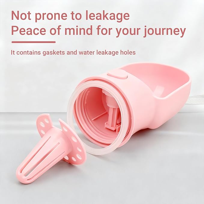 2-in-1 Dog Water Bottle with Food Container - 10oz Leak-Proof Travel Water Dispenser, Travel Water Bowl for Cats, Dogs, and Puppies - Essential for Walks, Hikes, and Travel (Pink)