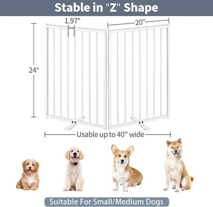 Metal Freestanding Dog Gates with Door for Outdoor Indoor,40'' Extra Wide 24'' Tall Free Standing Dog Gate for Doorways,Large Openings,Deck,Yard,Porch,Foldable Safety Pet Fence(White,2 Panels)