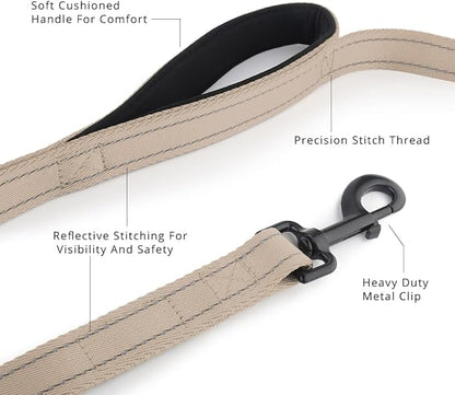 Plutus Pet Double Handle Dog Leash 5ft, Heavy Duty, Reflective Dual Handle Dog Leash for Safety Training, for Medium Large Dogs,2 Handle Leads(Beige)