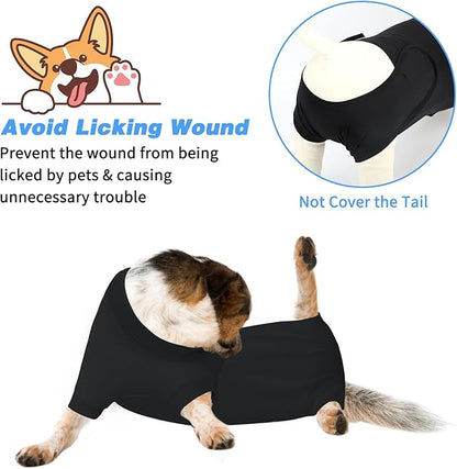 2 Packs Breathable Cotton Dog Recovery Suit for After Neuter Spay Abdominal Wounds Protector, Professional Anti-Licking Onesies for Male Female Pets Surgery Bandages, M Black Grey Pure