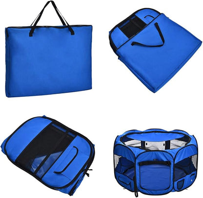 Amazon Basics Foldable Octagonal Indoor/Outdoor Portable Dog Playpen with Mesh Top, Easy to Clean and Store, 45", Blue