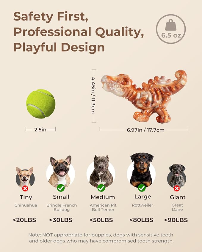 2 Pack Indestructible Dog Toys for Aggressive Chewers: Ultra-Dense Nylon, Bacon Flavor Chew Bones, Heavy Duty Tough Toys for Large Dogs 20-90 lbs, Long Lasting & Keep Them Busy