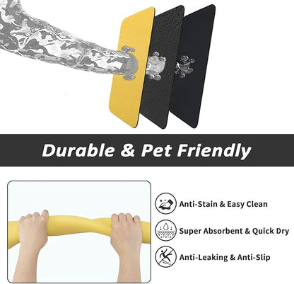 HotLive Dog Food Mat - Absorbent Cat Mat for Food and Water, No Stains Pet Feeding Bowl Mat, Easy to Clean Pet Placemats, Quick Dry Dog Water Dispenser Mat for Messy Drinkers | Yellow 24"x36"