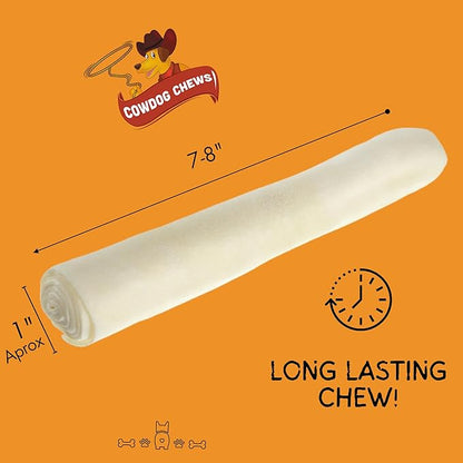 Cowdog Chews Beefhide Roll (7-8 inch) Long Lasting Dog Treat Bone, Great for Dental Health and Aggressive Chewers (40 Count)