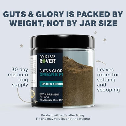 Four Leaf Rover Guts & Glory - Freeze Dried Organs for Dogs - with 100% Grass-Fed New Zealand Beef - Rich in Minerals - Veterinarian Formulated - 30 Large Dog Servings