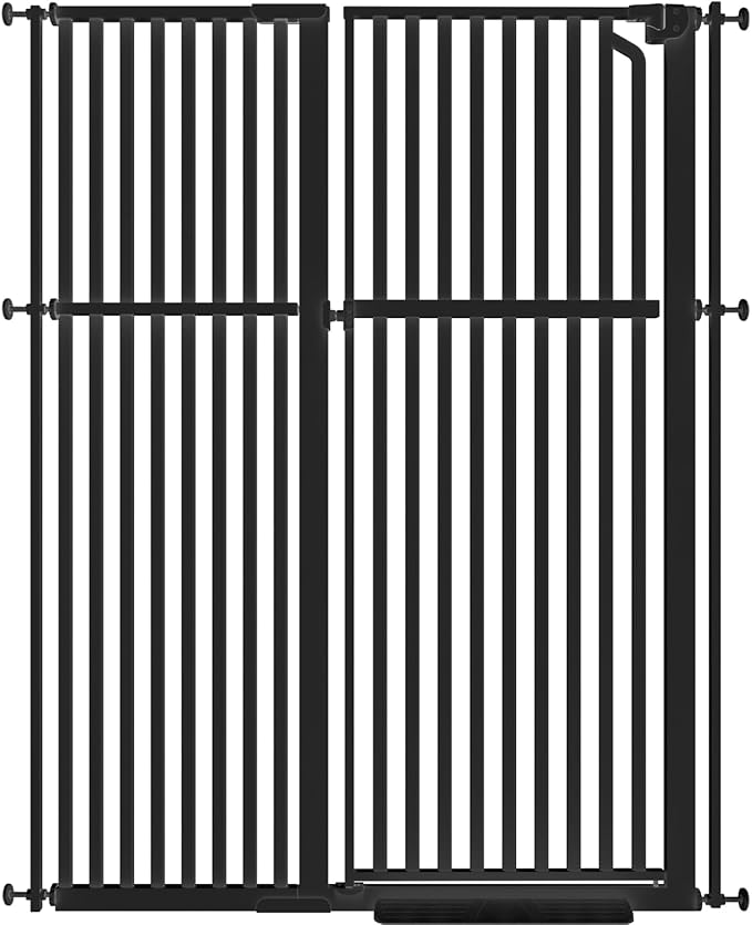 Senneny 63" Extra Tall Cat Gate Auto Close & One-Hand Open, Includes Extension Kit, No Drilling Pressure Mounted & Wall Mounted, Metal Pet Gate Fits Openings 45.2" to 49.2" Wide, Black