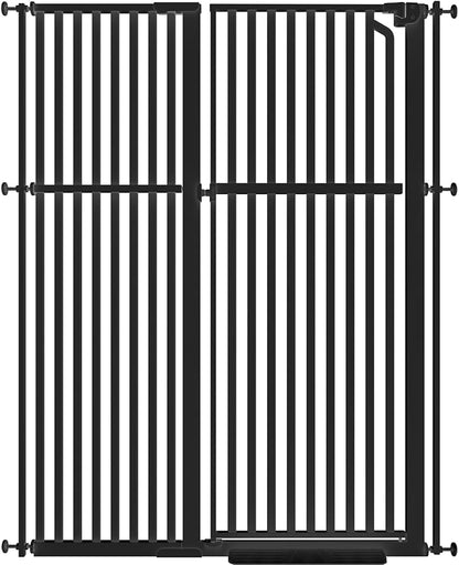 Senneny 63" Extra Tall Cat Gate Auto Close & One-Hand Open, Includes Extension Kit, No Drilling Pressure Mounted & Wall Mounted, Metal Pet Gate Fits Openings 45.2" to 49.2" Wide, Black