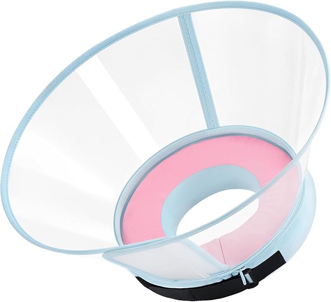 Sponge Core Dog Cone, Inflatable Dog Cone Collar Alternative, Dogs Donut Collar After Surgery, Soft Cone for Large Medium Small Dogs to Stop Licking, No Inflation Required, Clear View(Size 5, Pink)