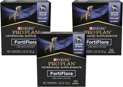 Purina Pro Plan Veterinary Supplements FortiFlora Dog Probiotic Supplement, Canine Nutritional Supplement 30 Ct. Box (Pack of 3)
