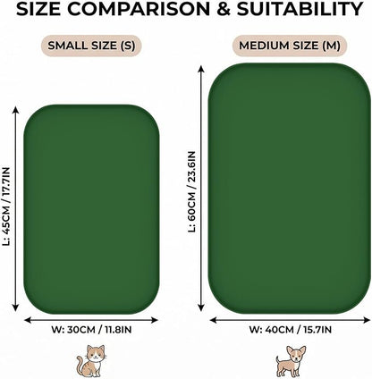 BLESWIN Waterproof Silicone Pet Feeding Mat Green with Raised Edge,24" x 16"Non-Skid Spill Proof Dog Bowl Mats, Easy Clean Cat Bowls Placemat for Cats and Dogs