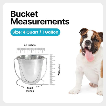 1 Gallon Heavy Duty Stainless Steel Bucket - Rust-Resistant Metal Bucket for Feeding & Watering Pets, Livestock & Cleaning - Perfect for Crates, Kennels, Cages & Hang on Fences - 4 Quart