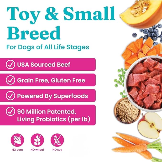 Solid Gold Toy & Small Breed Dry Dog Food Small Bites – Real Beef, Grain Free, Gluten Free, High Fiber Kibble with Probiotics for Gut Health & Digestion Support – Healthy Dog Food All Ages – 4LB