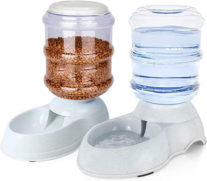 Automatic Dog Feeder and Water Dispenser Set for Large Dogs, 1 Gallon Gravity Dog Cat Food and Water Dispenser Set with Pet Food Bowl,Large Pet Food Water Dispenser Station
