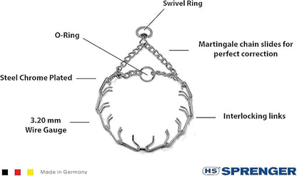 Herm Sprenger Prong Dog Training Collar, 3.2mm x 23in Medium, Ultra-Plus Chrome Plated Steel Pet Pinch Collar No-Pull Collar for Dogs Anti Pull Training Collar Made in Germany