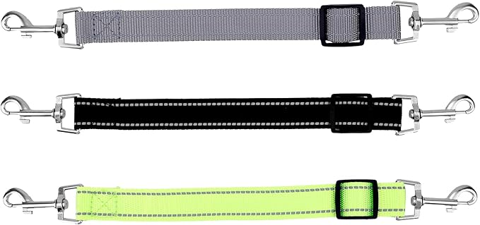 3pcs Dog Prong Collar Safety Clip, Adjustable Reflective Nylon Leash Extender Strap with Metal Dual Clasps 360° Rotatable Dog Harness Connector for Pet Walking Running and Hiking