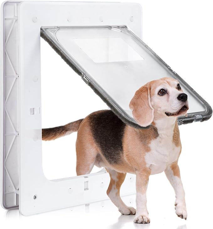 Pet Door, Durable Plastic Dog Door, 8.5”x 11.5” Inner Frame for Medium Dog and Pets, Easy DIY Installation, Suitable for Interior and Exterior Doors, Screen and Wall, White Doggie Door