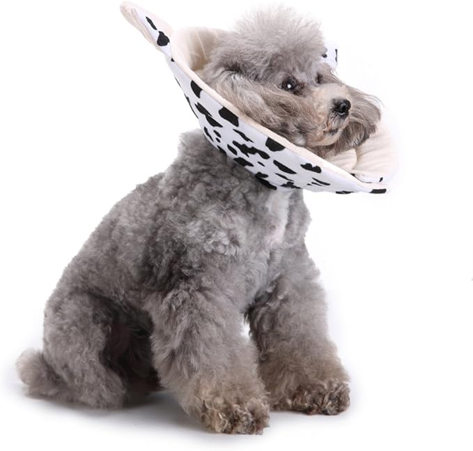 Pet Recovery Collar,Dog Protective E-Collar Soft Dog Cone Breathable Secure Lovely Collar for Puppy Small Medium Dogs (S-Neck: 30-33cm, Cow)