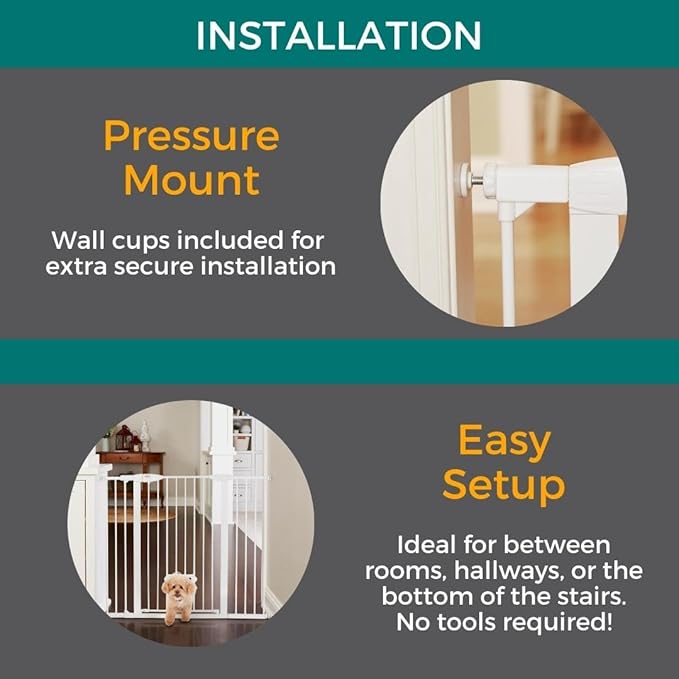 MYPET North States Extra Tall & Wide Walk Thru EasyPass Pet Gate with Patented Adjustable pet Door: 29.75” - 52” Wide Dog Gate. Pressure Mount, No Tools Needed. Dog Gates for House, 41" Tall, White
