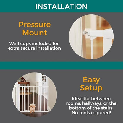 MYPET North States Extra Tall & Wide Walk Thru EasyPass Pet Gate with Patented Adjustable pet Door: 29.75” - 52” Wide Dog Gate. Pressure Mount, No Tools Needed. Dog Gates for House, 41" Tall, White