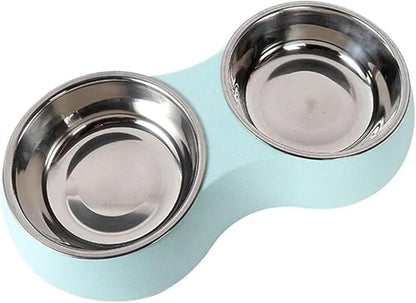Double Pet Bowls Water Feeder Stainless Steel Drinking Dish Feeding Supplies Dog Accessories(Green)