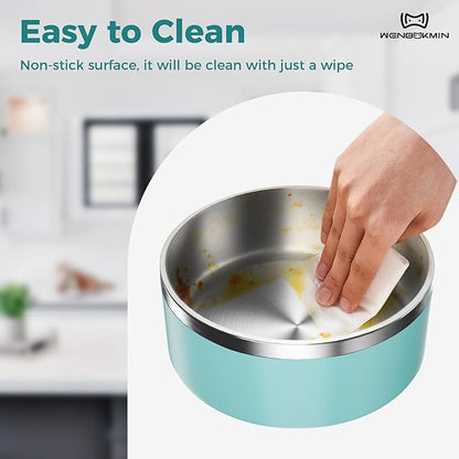 WENBOKMIN Dog Bowl, Stainless Steel Dog Food and Water Bowl with Non Slip Quiet Bottom, Easy to Clean, Dishwasher Safe, 64oz, Mint Green