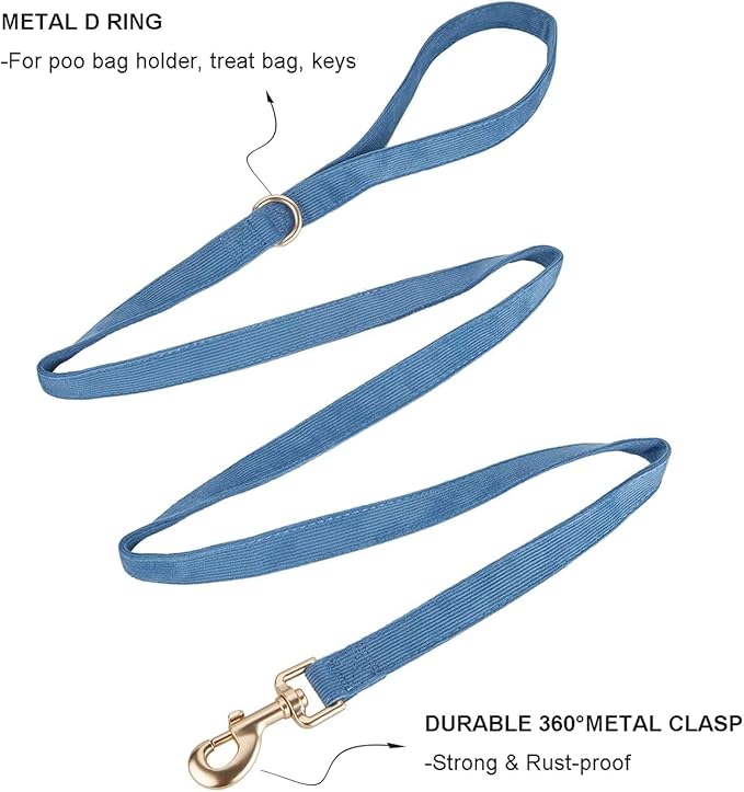Soft Cotton Dog Leash, 5 Ft Heavy Duty Corduroy Dog Leashes with Gold Metal Hook for Small Medium Large Dogs,Small,Dark Blue