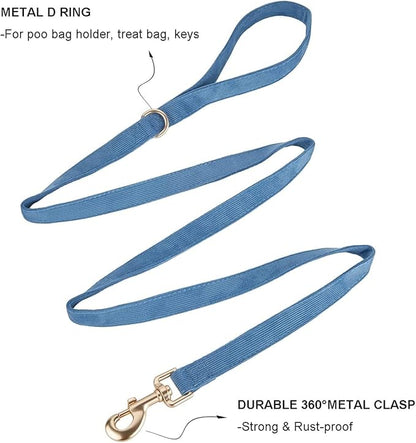 Soft Cotton Dog Leash, 5 Ft Heavy Duty Corduroy Dog Leashes with Gold Metal Hook for Small Medium Large Dogs,Small,Dark Blue