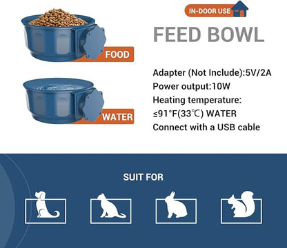 PETLESO Indoor Pet Small Heated Water Bowl, Cat Thermal Bowl in Winter, 600ML Hanging Heated Water Bowl for Rabbit Cage Dog Crate, Indoor USB Portable Warm Dish for Dogs Cats Rabbits Birds, Blue