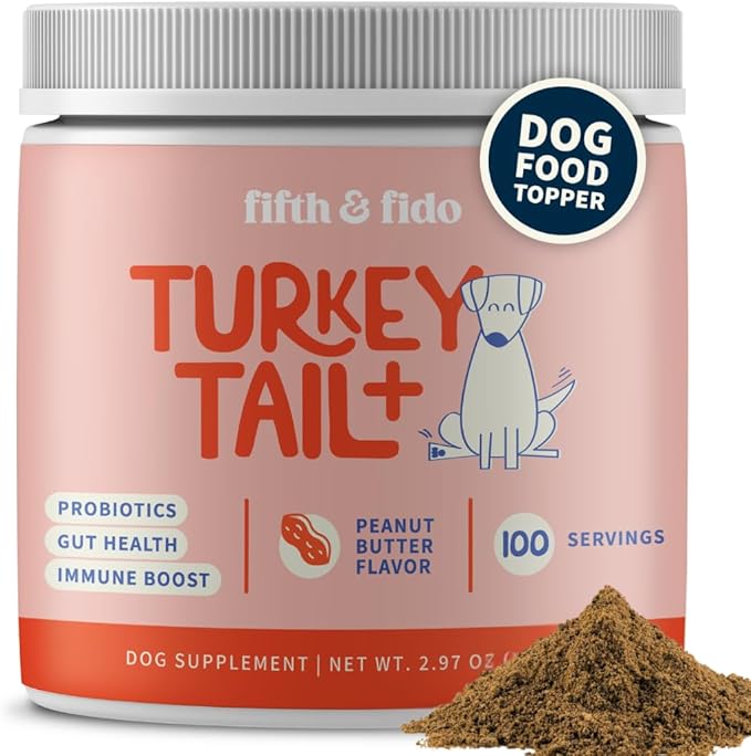 Fifth & Fido Turkey Tail Mushroom for Dogs – Lipoma Treatment for Dogs - Mushroom Supplement with Immune Support for Lipoma, Lumps & Bumps – Premium Pet Vitamins and Supplements Made in USA, 100 Serv.