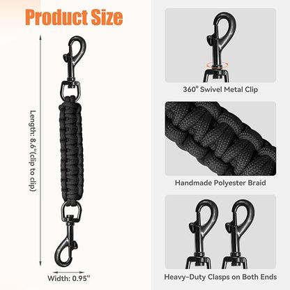 Dog Collar Safety Clip, Collar Companion, Handmade Backup Safety Strap, Double-Ended Clip Leash Connector, Suitable for Dog Harnesses, Prong, Pinch Collars (Black + Army Green, 2 Pack)