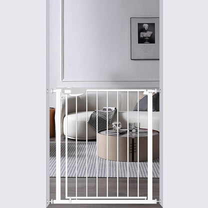 DEARBB Triple Lock Baby Gate for Stairs Doorways and House 31" to 86" Extra Wide Pressure Mounted Easy Walk Through Auto Close Safety Pet Gate White 31.1-35.03"