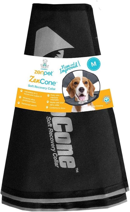ZenPet Pet Recovery Cone E-Collar for Dogs and Cats - Always Use with Your Pet's Everyday Collar - Comfortable Soft Collar is Adjustable for a Secure and Custom Fit (Medium)