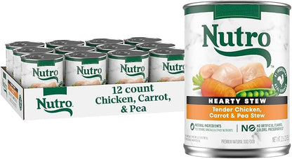 Nutro Hearty Stew Canned Wet Dog Food, Natural Grain Free Dog Food Wet Cuts in Gravy Tender Chicken with Carrot & Pea Stew, 12.5 oz. Cans (12 Count, Pack of 1)