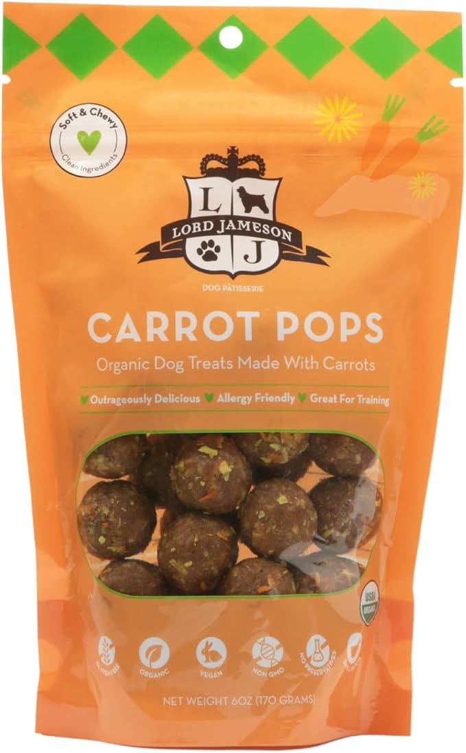 Lord Jameson: Carrot Pops 6 oz - Dog Patisserie Treats, Organic Soft & Chewy No-Bake Bites, Fiber-Rich, Gluten & Preservative Free