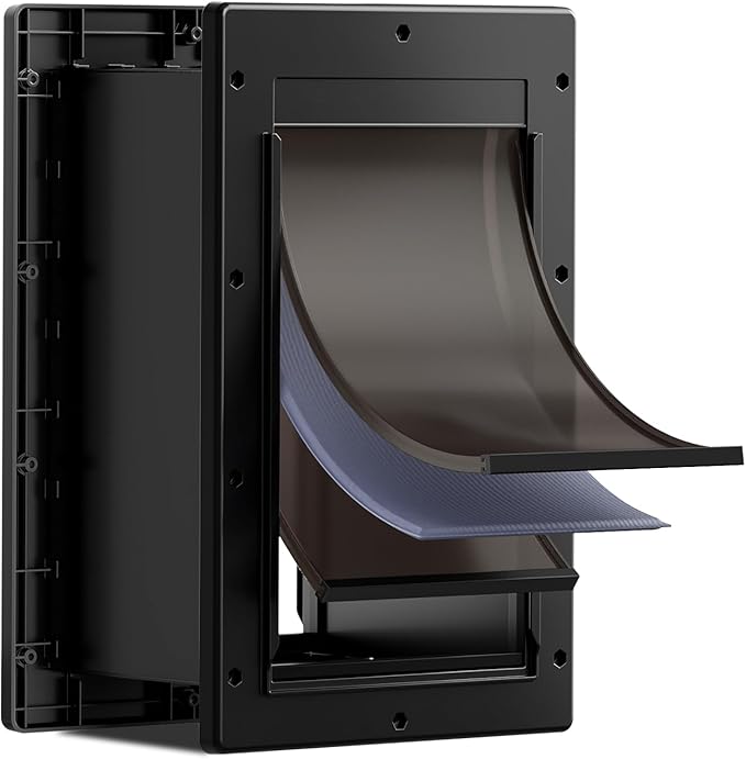 Plastic Dog Door 3 Flap, Plastic Dog Door for Wall, Medium Doggy Door, Dogie Door for Interior & Exterior Walls, Magnetic Flaps, Insulation Flap, Closing Panel, Pet Door for Pets Up to 45LB