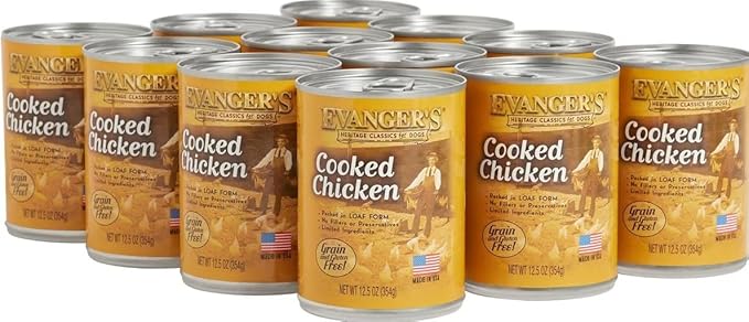 Evanger's Heritage Classics Cooked Chicken Dog Food – 12 Count, 12.5 oz Each – Grain & Gluten Free, Simple Meat-Based Diet – Supplemental & Intermittent Feeding