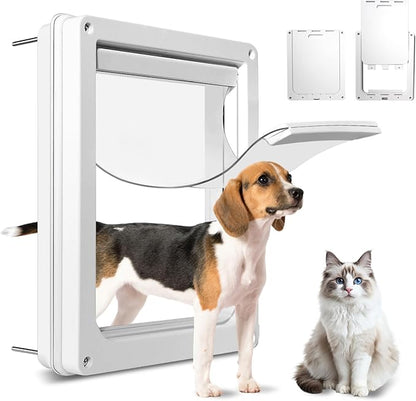 Never Rust Plastic Dog Door with Soft Clear Magnetic Flap and Snap-in Closing Panel, 15x18'' 2-Way Locking Pet Door for Doors and Walls up to 2.17'' Thick, Weatherproof Cat Door, Easy to Install (L)