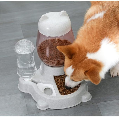 Automatic Cat & Dog Feeder Set - Self-Dispensing Food and Water Bottle Dispenser, Large Capacity (Grey)