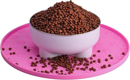 Silicone pet Food mat, Dog Food and Water mat, Raised Edge Rubber mat for Dog Bowls, Prevents Food and Water from staining Floors, Suitable for Small and Medium Pets，10.6'' (Pink - Odorless)