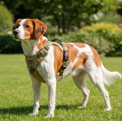 M Size Tactical Dog Harness and Leash Set, No Pull Adjustable Pet Vest with Handle and Reflective Trim, Dual Clip Oxford Training Chest Collar for Medium Dogs Walking Hiking Outdoor Control