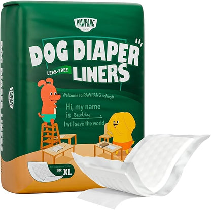 PAWPANG Disposable Dog Diaper Liners Booster Pads for Male & Female Dogs, 55ct, 5 Sizes Options, Doggie Diaper Inserts fit Most Types of Dog Diapers - Pet Belly Bands & Male Wraps (X-Large(55ct))