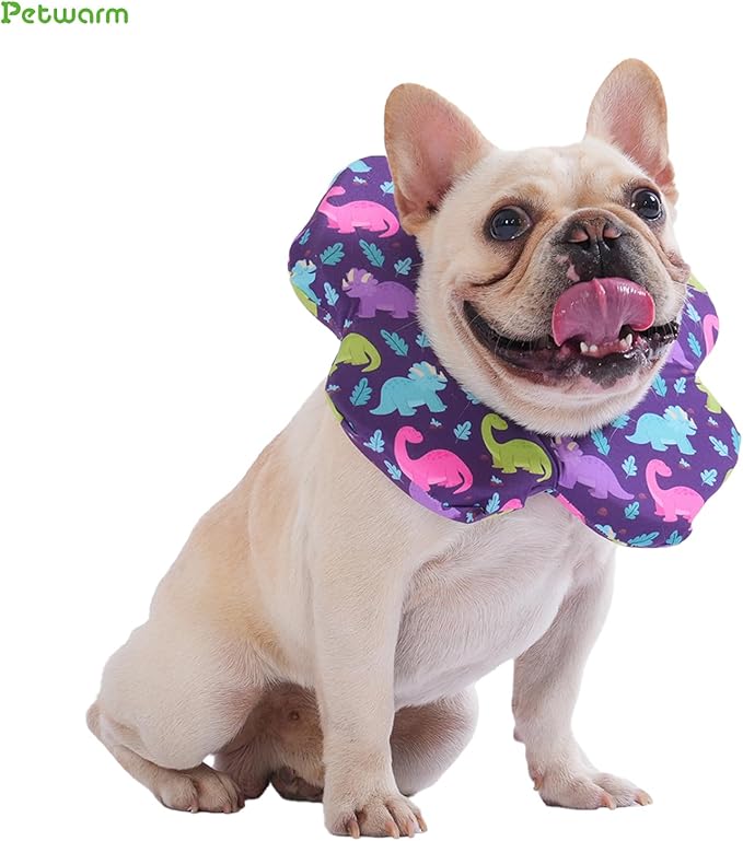 PetWarm Recovery Collar for Dogs, Dog Recovery Collar, Lightweight Pet Neck Protector with Memory Foam Padding, Gentle No-Lick Flower Design for Calm Rest and Travel, Dinosaur Print, Purple, L