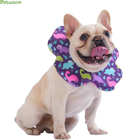 PetWarm Recovery Collar for Dogs, Dog Recovery Collar, Lightweight Pet Neck Protector with Memory Foam Padding, Gentle No-Lick Flower Design for Calm Rest and Travel, Dinosaur Print, Purple, L