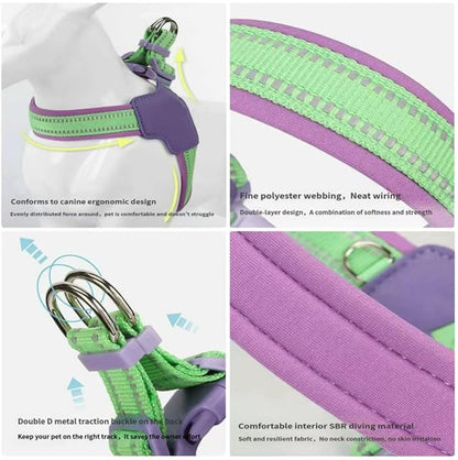 Reflective Dog Harness and Leash Set Designed for Collie, Anti-Pull Adjustable Pet Harness and Leash Pink XL