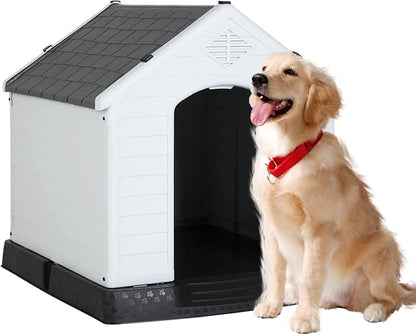 BestPet Dog House Indoor Outdoor Insulated Kennel Durable Plastic Dog House for Small Medium Large Dogs Weather & Water Resistant Pet Crate with Air Vents and Elevated Floor
