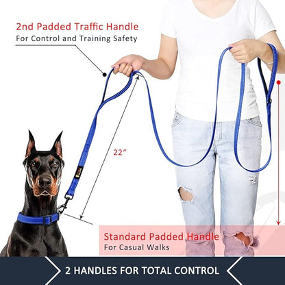 Plutus Pet Double Handle Dog Leash 4ft, Heavy Duty, Reflective Dual Handle Dog Leash for Safety Training, for Medium Large Dogs,2 Handle Leads(Navy Blue)