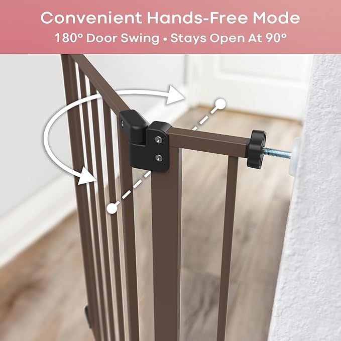 InnoTruth 29.5–40.75" Baby Gate for Stairs, 28" Tall Dog Gates for Doorways & Hallways, Safety Gate for Kids & Pets, Pressure-Mounted Walk-Through with Dual Lock & 2-Way Swing, Brown