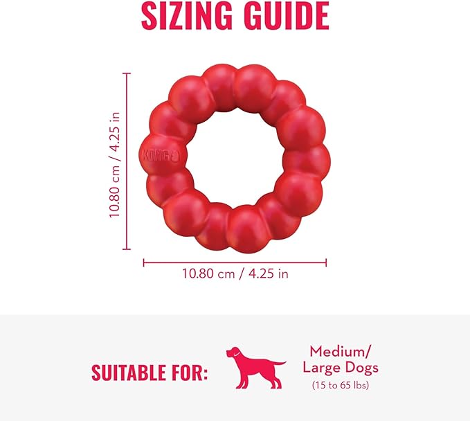 KONG Ring - Natural Rubber Ring Toy for Healthy Chewing Habits - Chew Toy Supports Dog Dental Health - Dog Toy Supports Instincts During Playtime - for Medium/Large Dogs