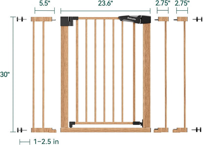 Mom's Choice Award Winner, Babelio 26-40" Metal Baby Gate with Wood Pattern, PressGuard C5 Easy Install Pressure Mounted Dog Gate for Stairs and Doorways, with Wall Protectors and Extension Kits